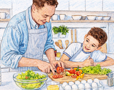 Vater und Sohn beim Kochen