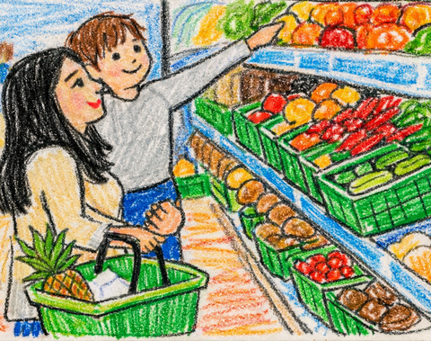 Gemüse aussuchen im Supermarkt