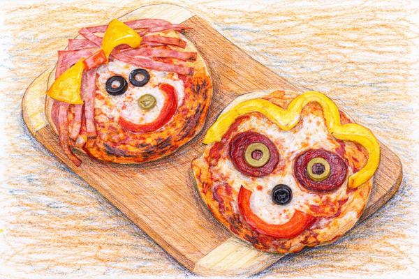 Lustige Mini-Pizza-Gesichter